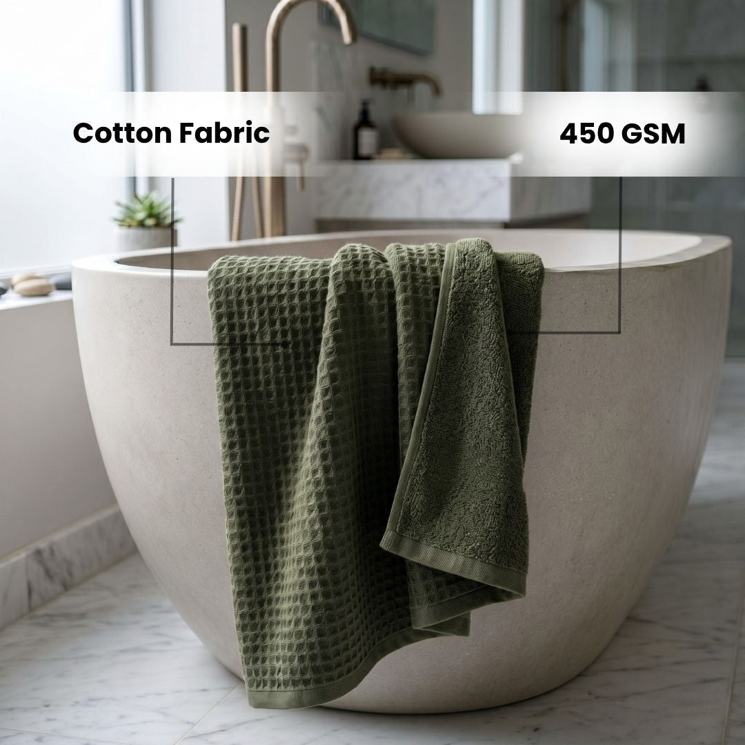 Waffle & Terry Texture Bath Towel Olive Green – By Athom Living - Athom Living