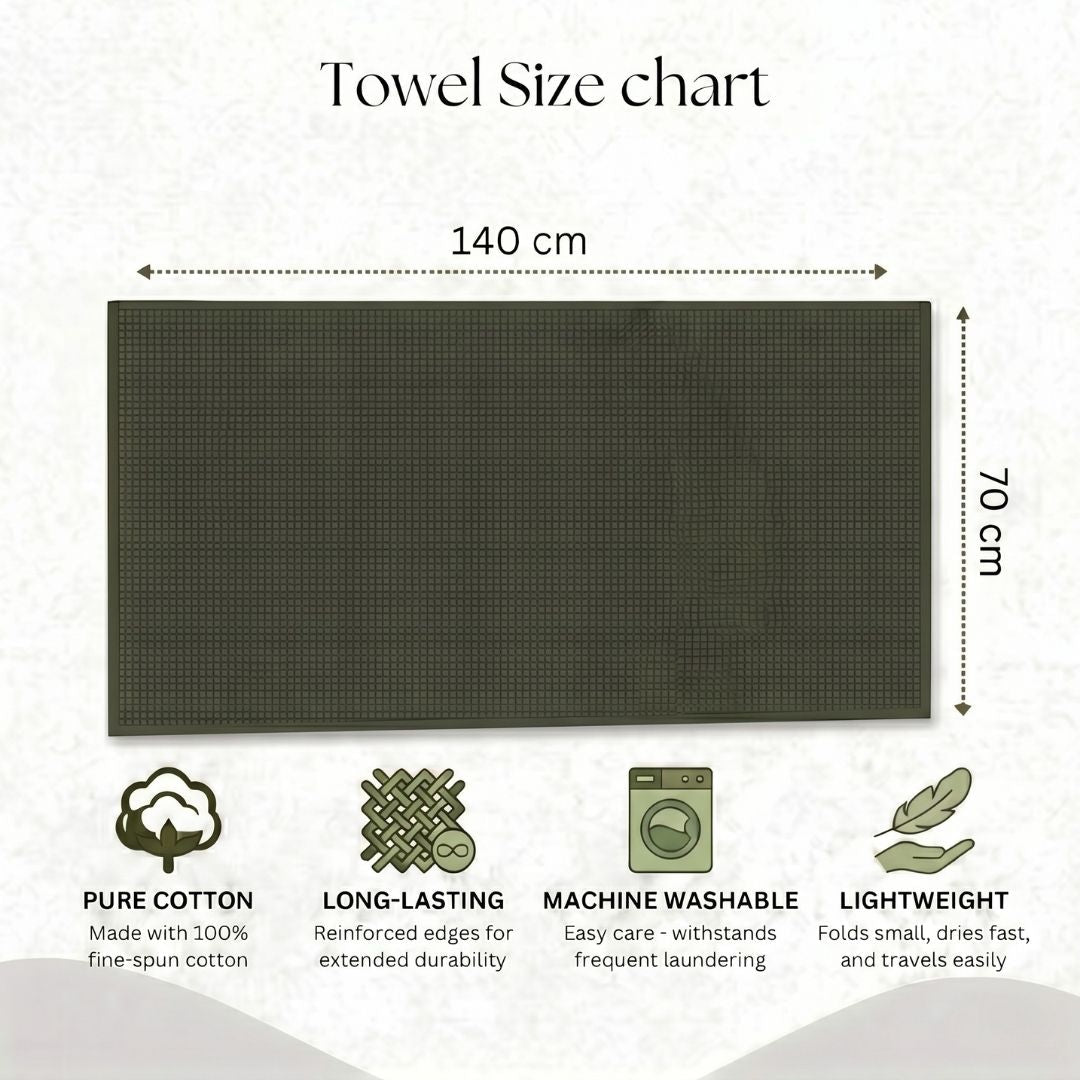 Waffle & Terry Texture Bath Towel Olive Green – By Athom Living - Athom Living