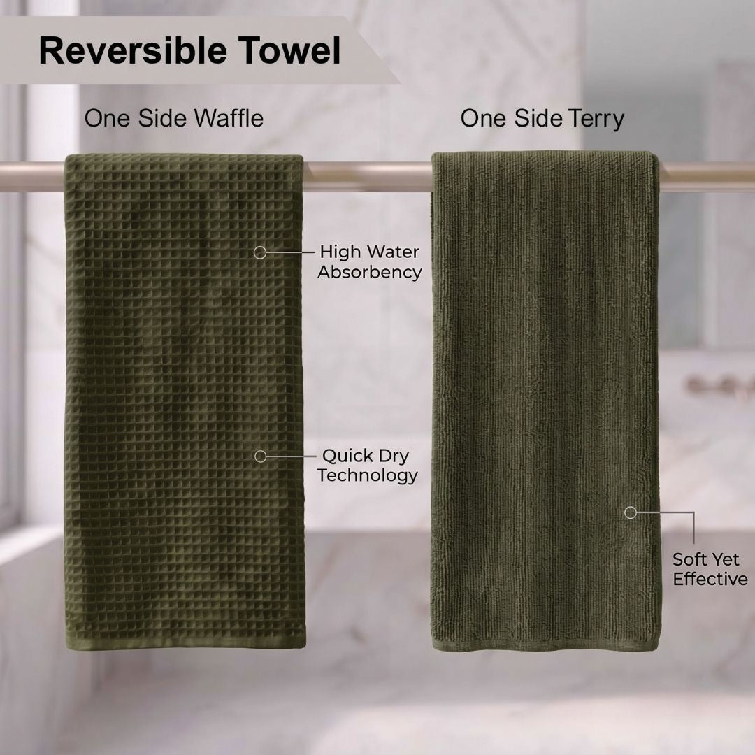 Waffle & Terry Texture Bath Towel Olive Green – By Athom Living - Athom Living