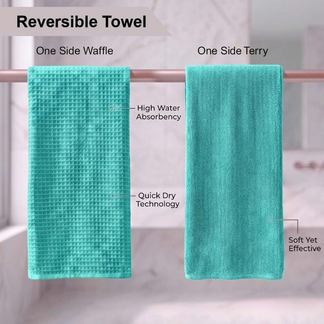 Waffle & Terry Texture Bath Towel Sea Blue– By Athom Living - Athom Living