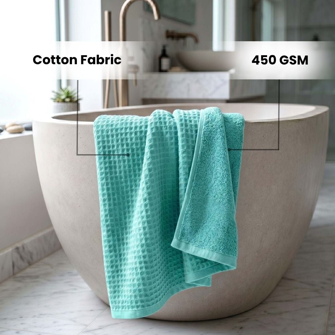 Waffle & Terry Texture Bath Towel Sea Blue– By Athom Living - Athom Living