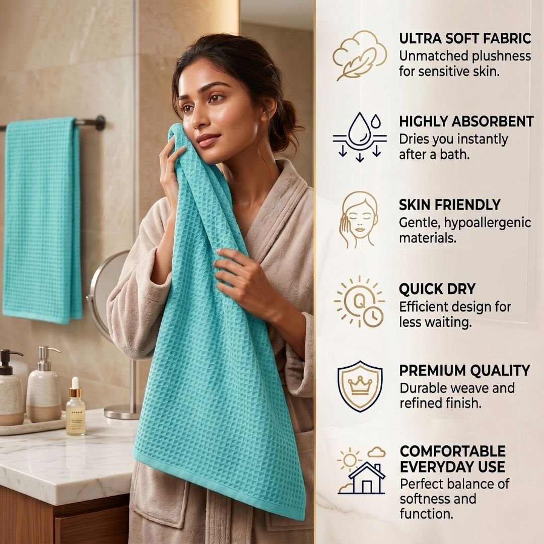 Waffle & Terry Texture Bath Towel Sea Blue– By Athom Living - Athom Living