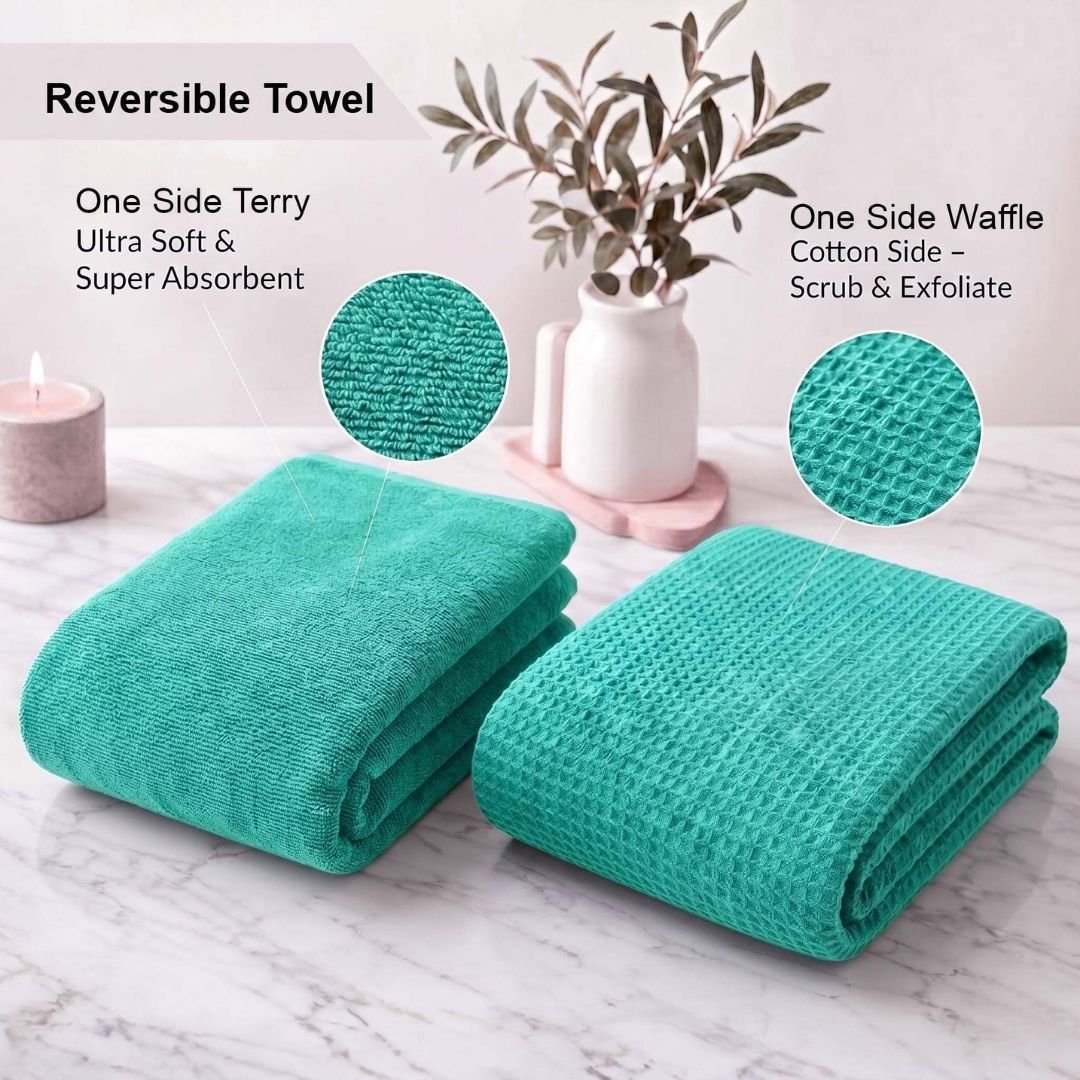 Waffle & Terry Texture Bath Towel Sea Blue– By Athom Living - Athom Living