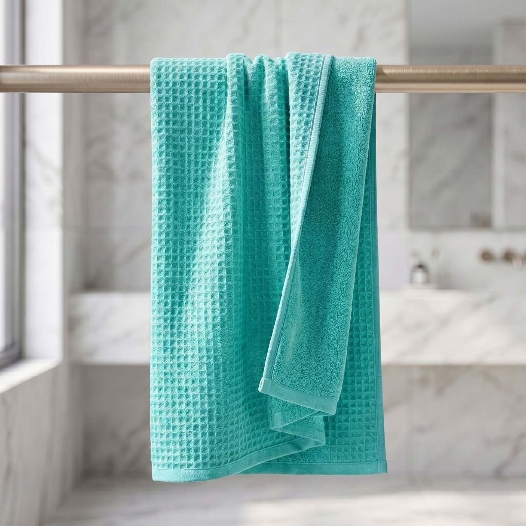 Waffle & Terry Texture Bath Towel Sea Blue– By Athom Living - Athom Living