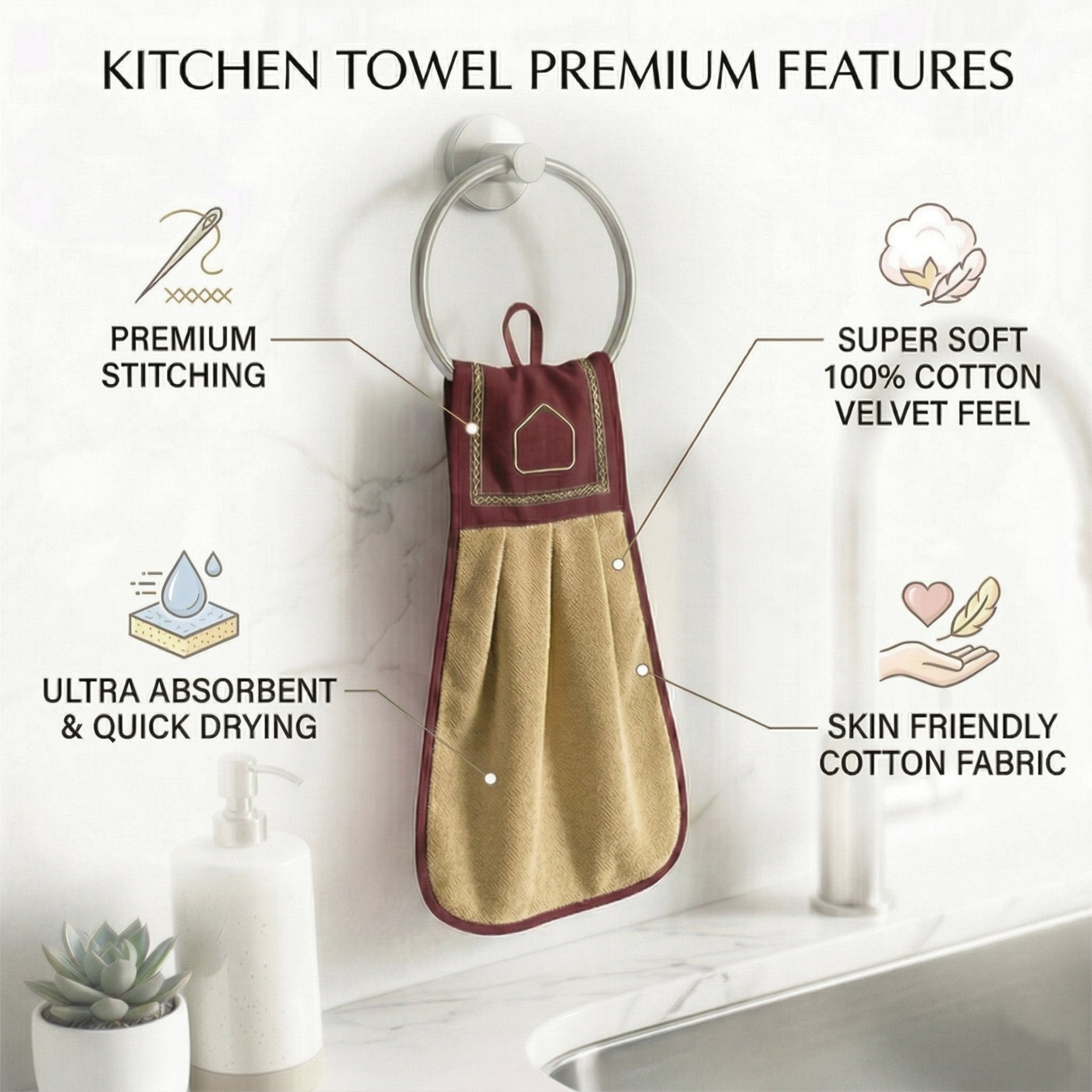 Wash Basin Kitchen Towel Beige Pack of 2 by Athom Living - Athom Living