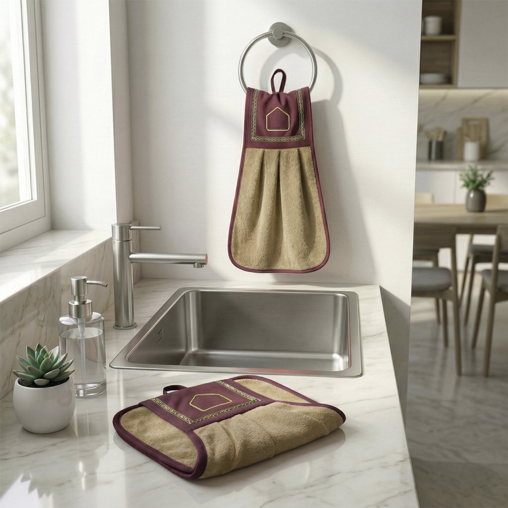 Wash Basin Kitchen Towel Beige Pack of 2 by Athom Living - Athom Living