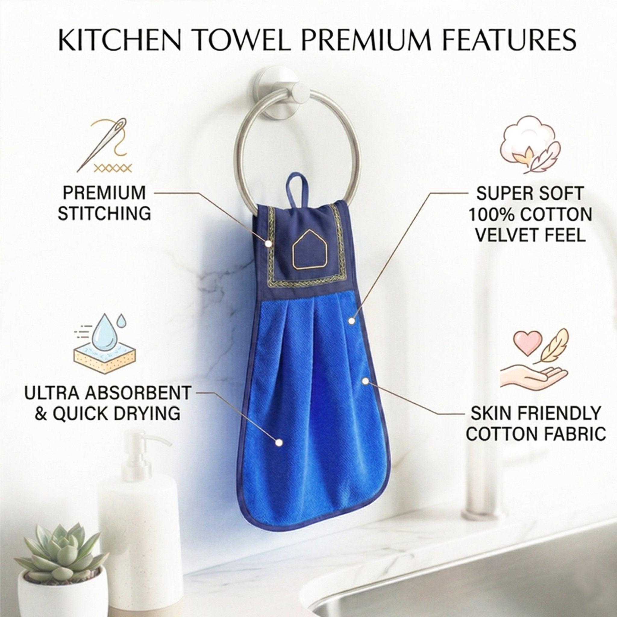 Wash Basin Kitchen Towel Blue Pack of 2 by Athom Living - Athom Living