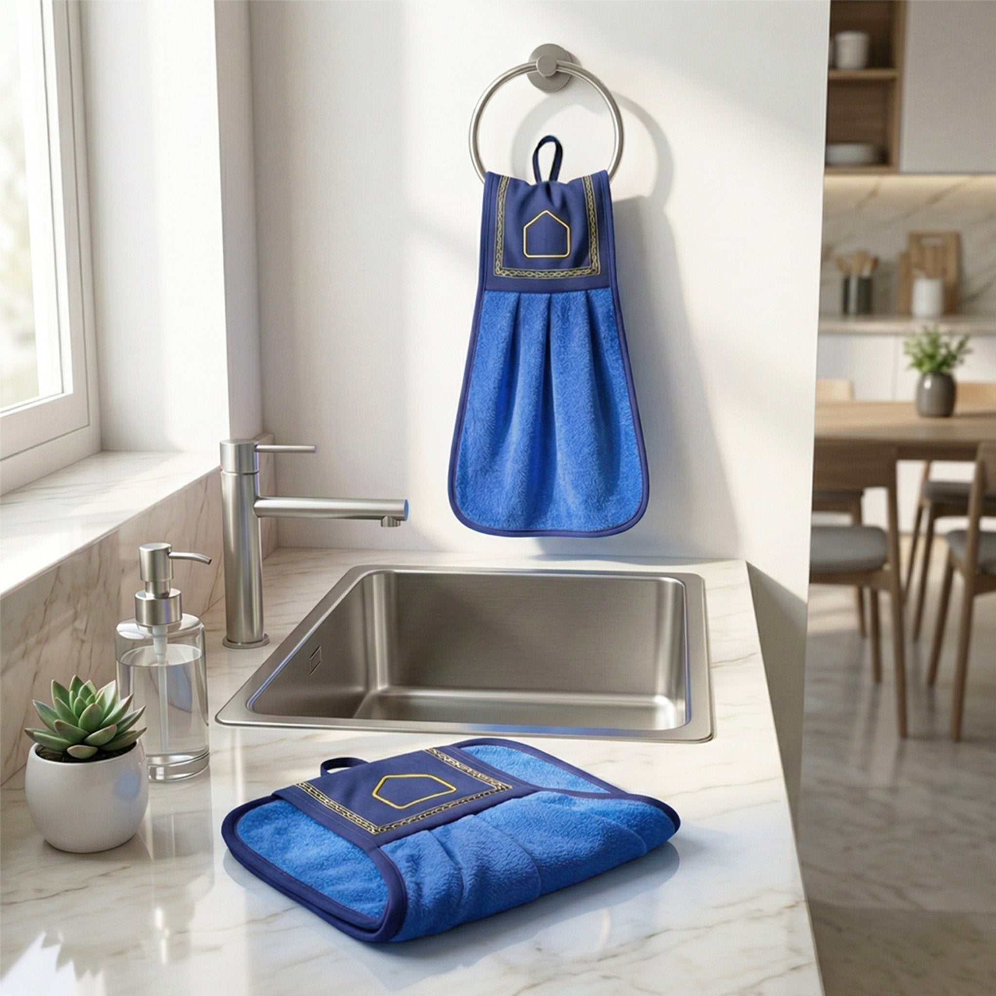 Wash Basin Kitchen Towel Blue Pack of 2 by Athom Living - Athom Living