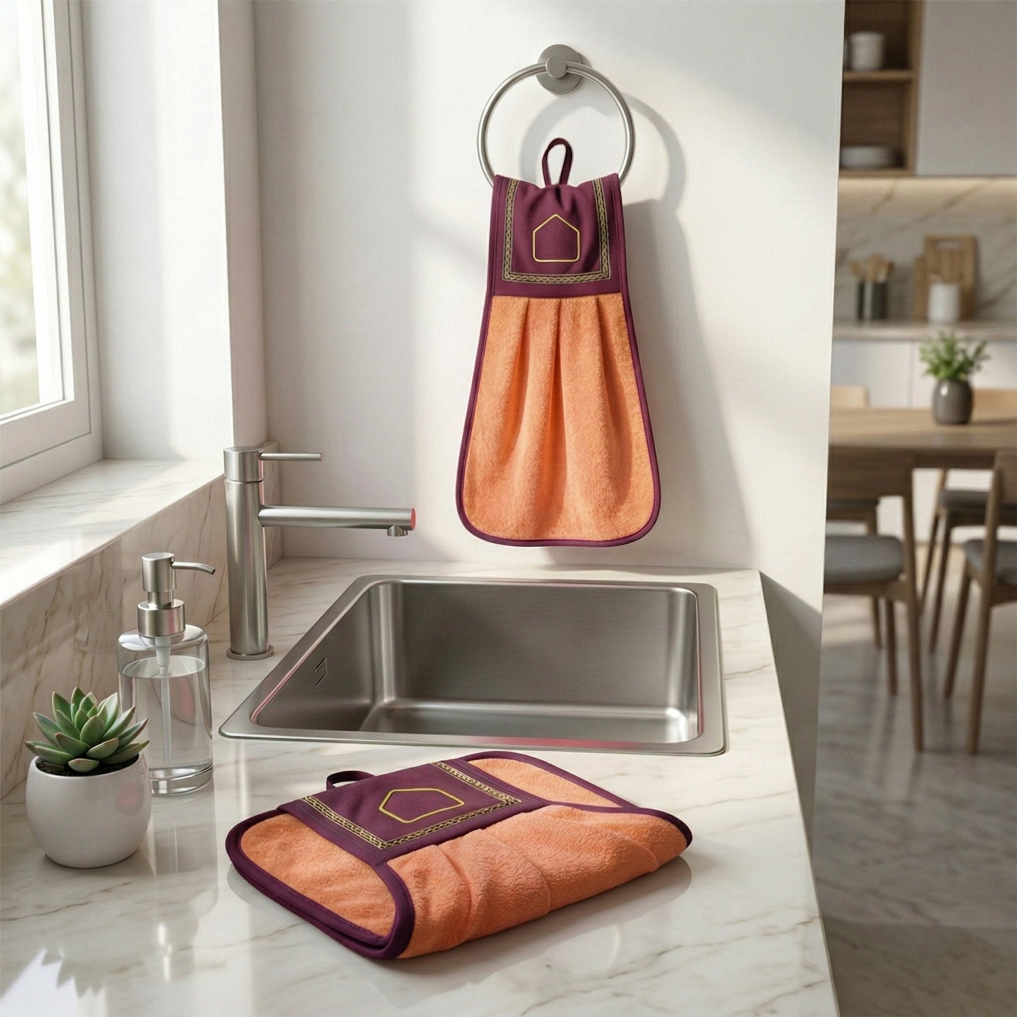 Wash Basin Kitchen Towel Orange Pack of 2 by Athom Living - Athom Living