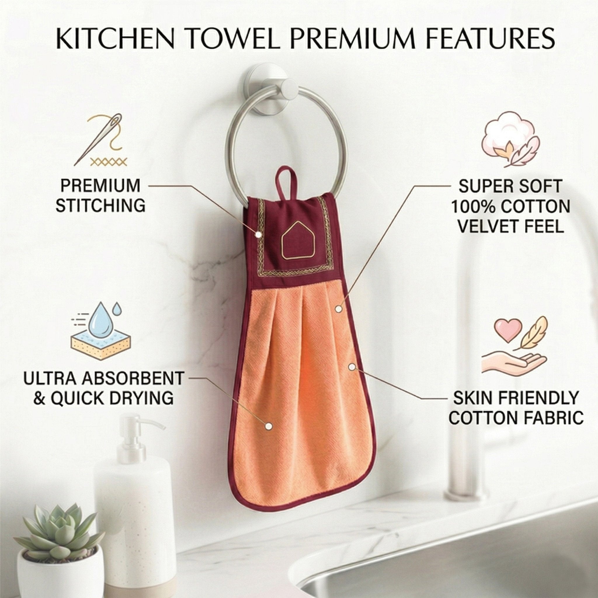 Wash Basin Kitchen Towel Orange Pack of 2 by Athom Living - Athom Living