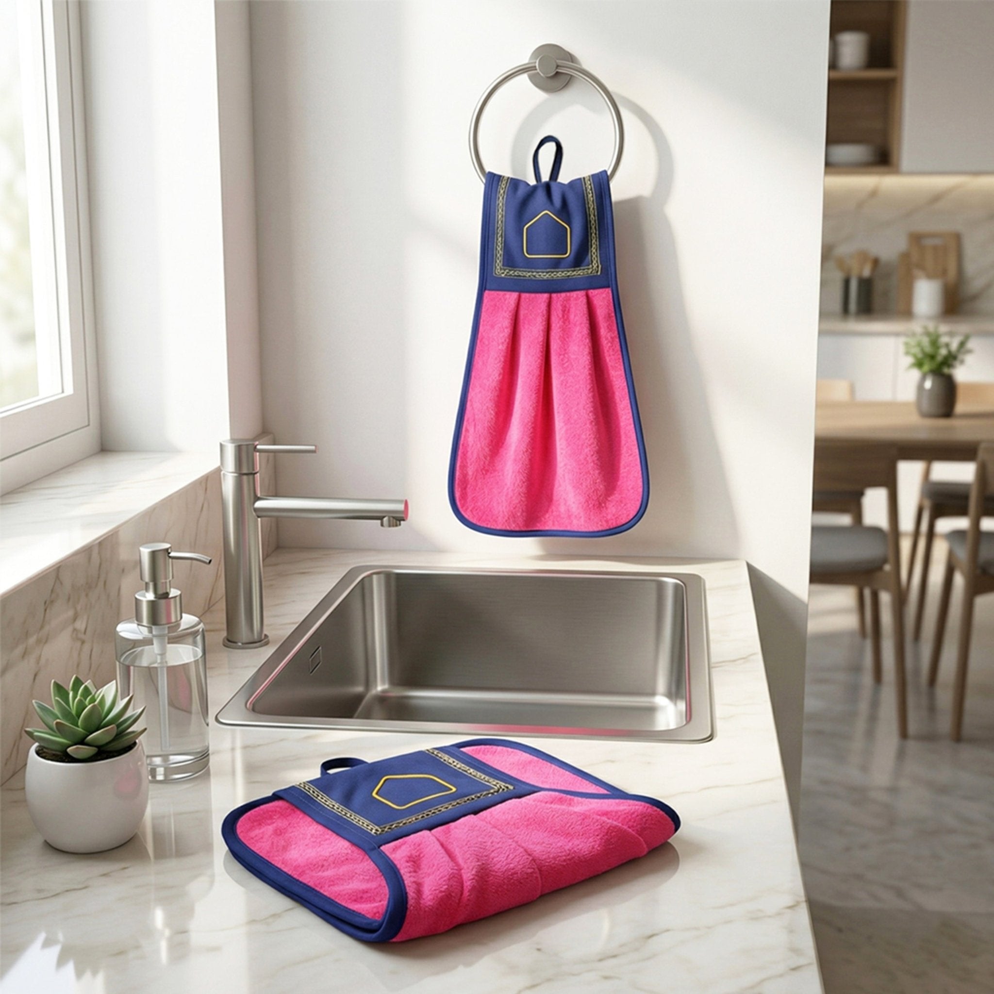 Wash Basin Kitchen Towel Pink Pack of 2 by Athom Living - Athom Living