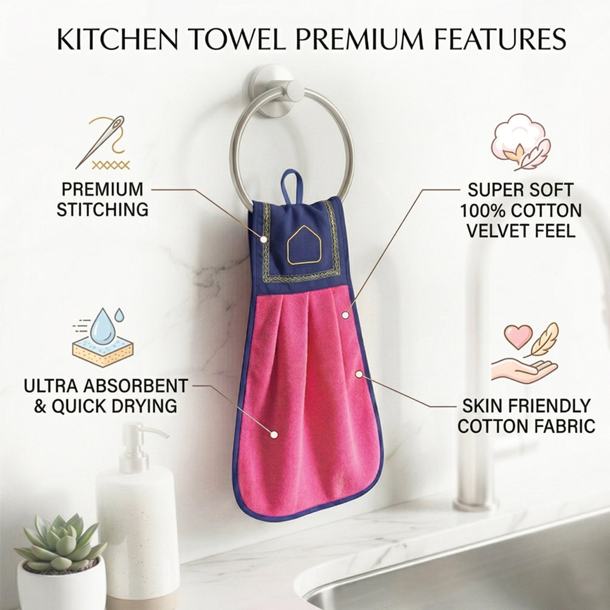 Wash Basin Kitchen Towel Pink Pack of 2 by Athom Living - Athom Living