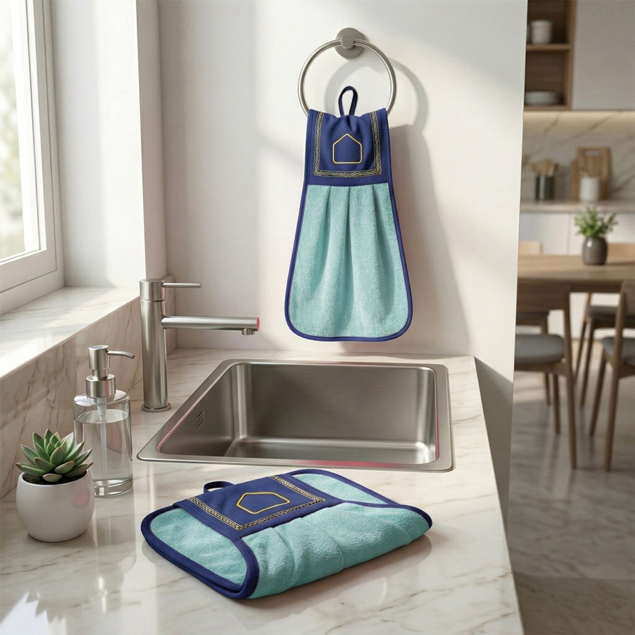 Wash Basin Kitchen Towel Sea Blue Pack of 2 by Athom Living - Athom Living