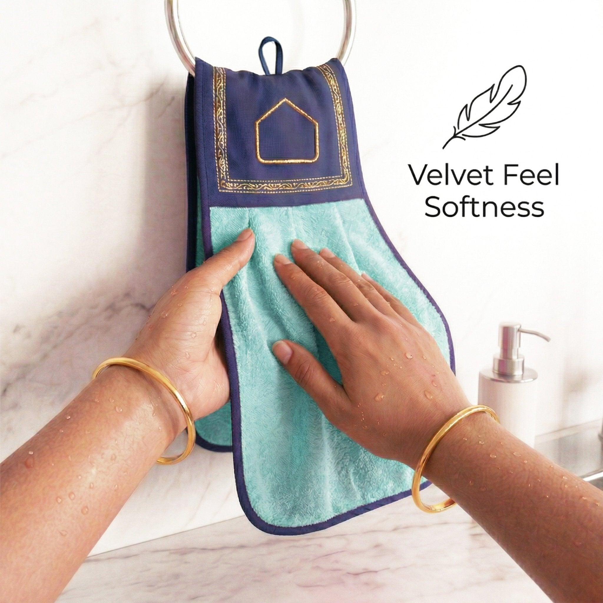 Wash Basin Kitchen Towel Sea Blue Pack of 2 by Athom Living - Athom Living