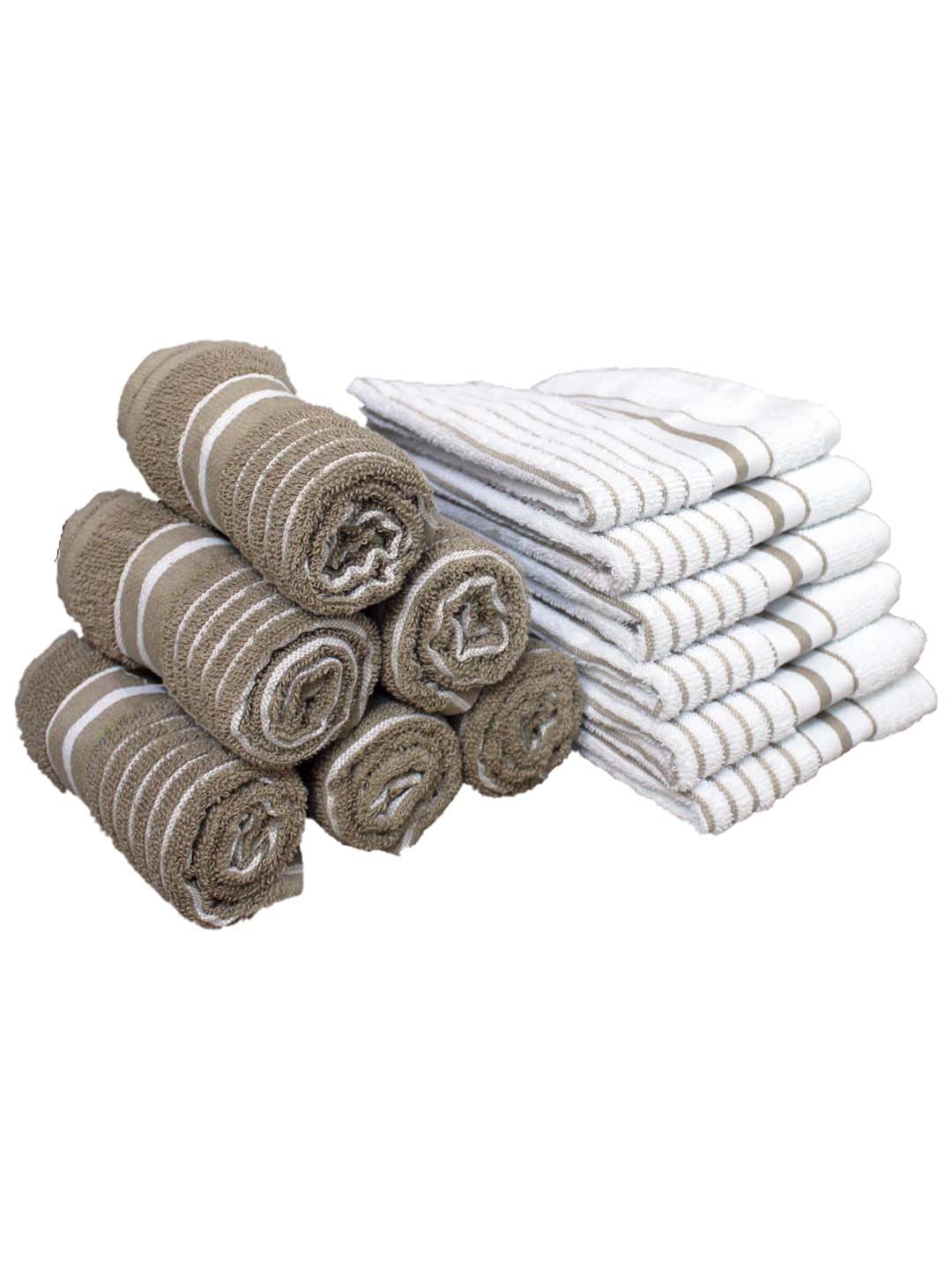 White & Brown Cotton Soft Hand Towel (Pack of 12) by Athom Living - Athom Living