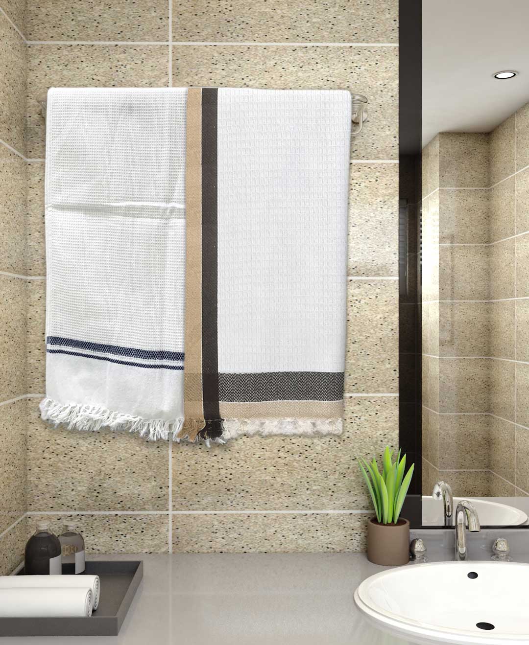 White Light Weight Premium Cotton Bath Towel (Pack of 2) by Athom Living - Athom Living