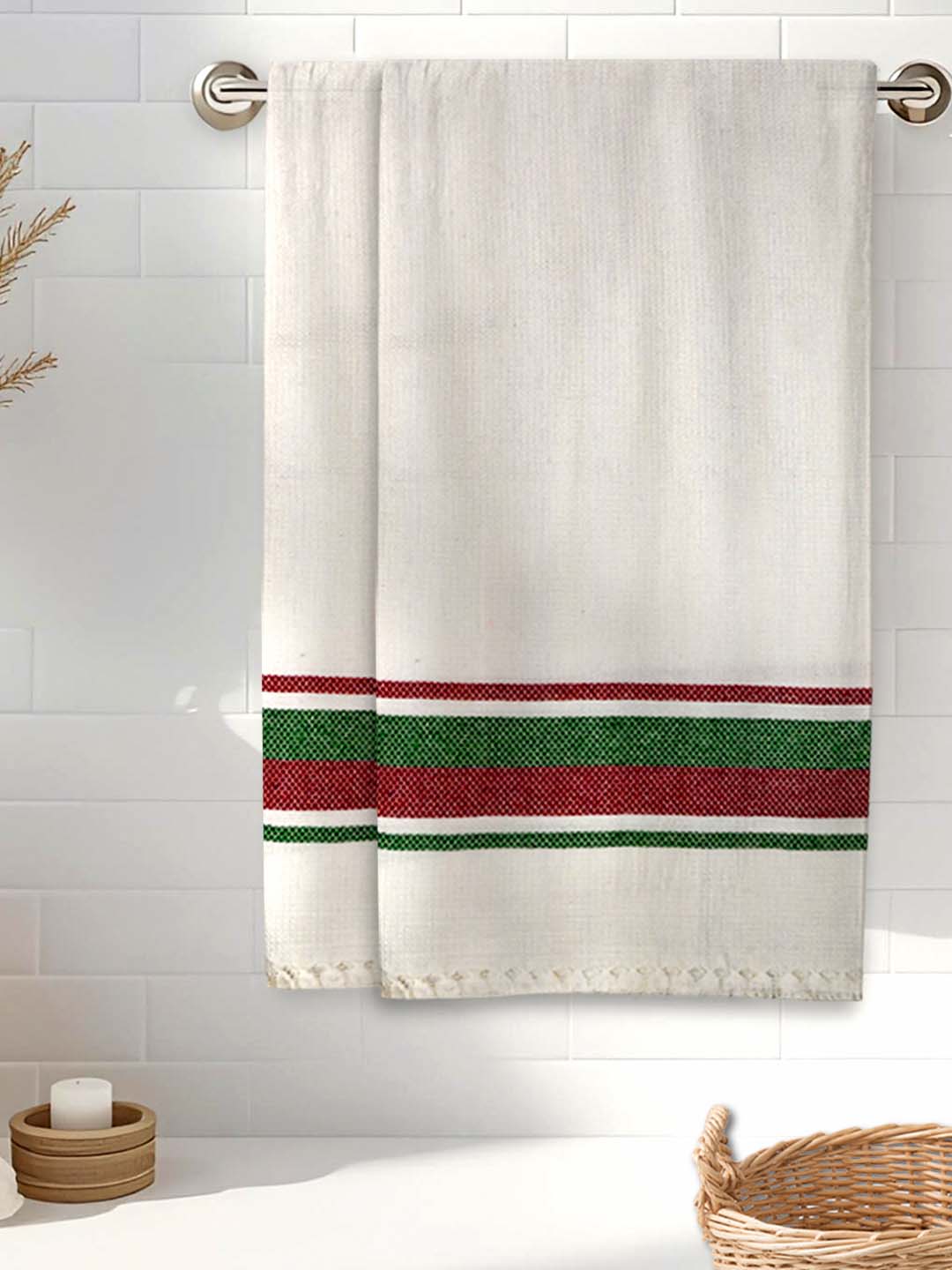 White Waffled Premium Coton Bath Towel (Pack of 2) by Athom Living - Athom Living