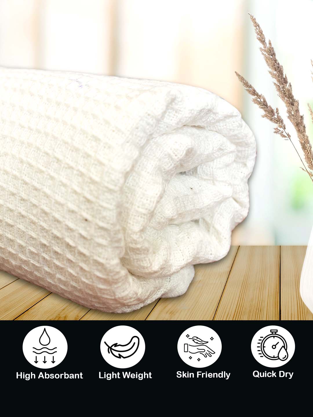 White Waffled Premium Cotton Bath Towel (Pack of 6) by Athom Living - Athom Living