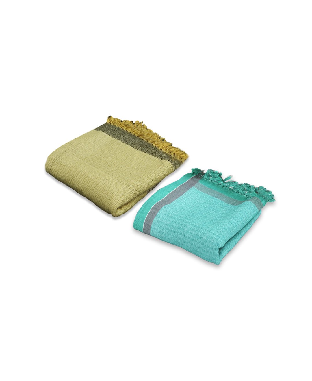 Yellow & Blue Light Weight Premium Cotton Bath Towel (Pack of 2) by Athom Living - Athom Living