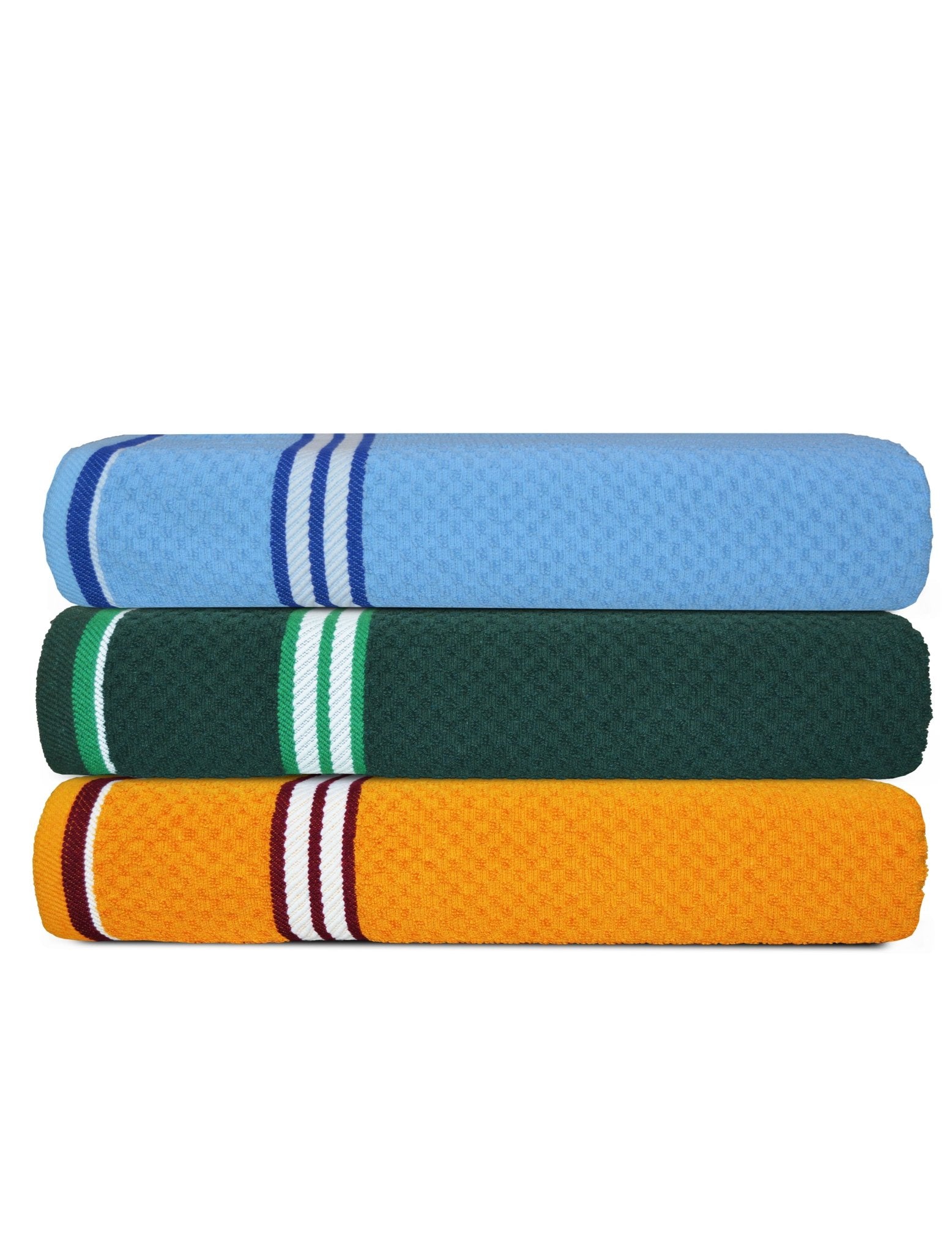 Yellow Dark Green & Light Blue Popcorn Textured Solid Bath Towel (Pack of 3) by Athom Living - Athom Living