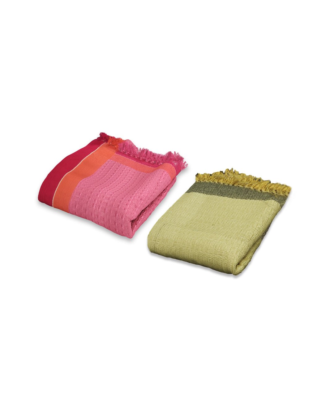Yellow & Pink Light Weight Premium Cotton Bath Towel (Pack of 2) by Athom Living - Athom Living