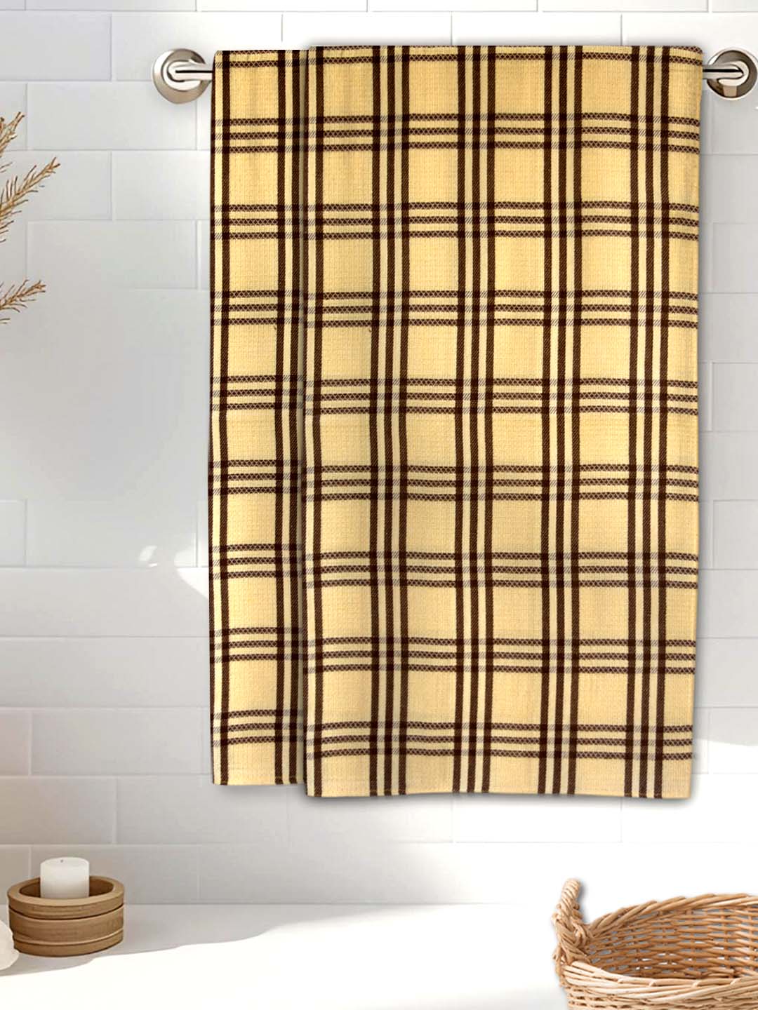 Yellow Premium Waffle Cotton Bath Towel (Pack of 2) by Athom Living - Athom Living