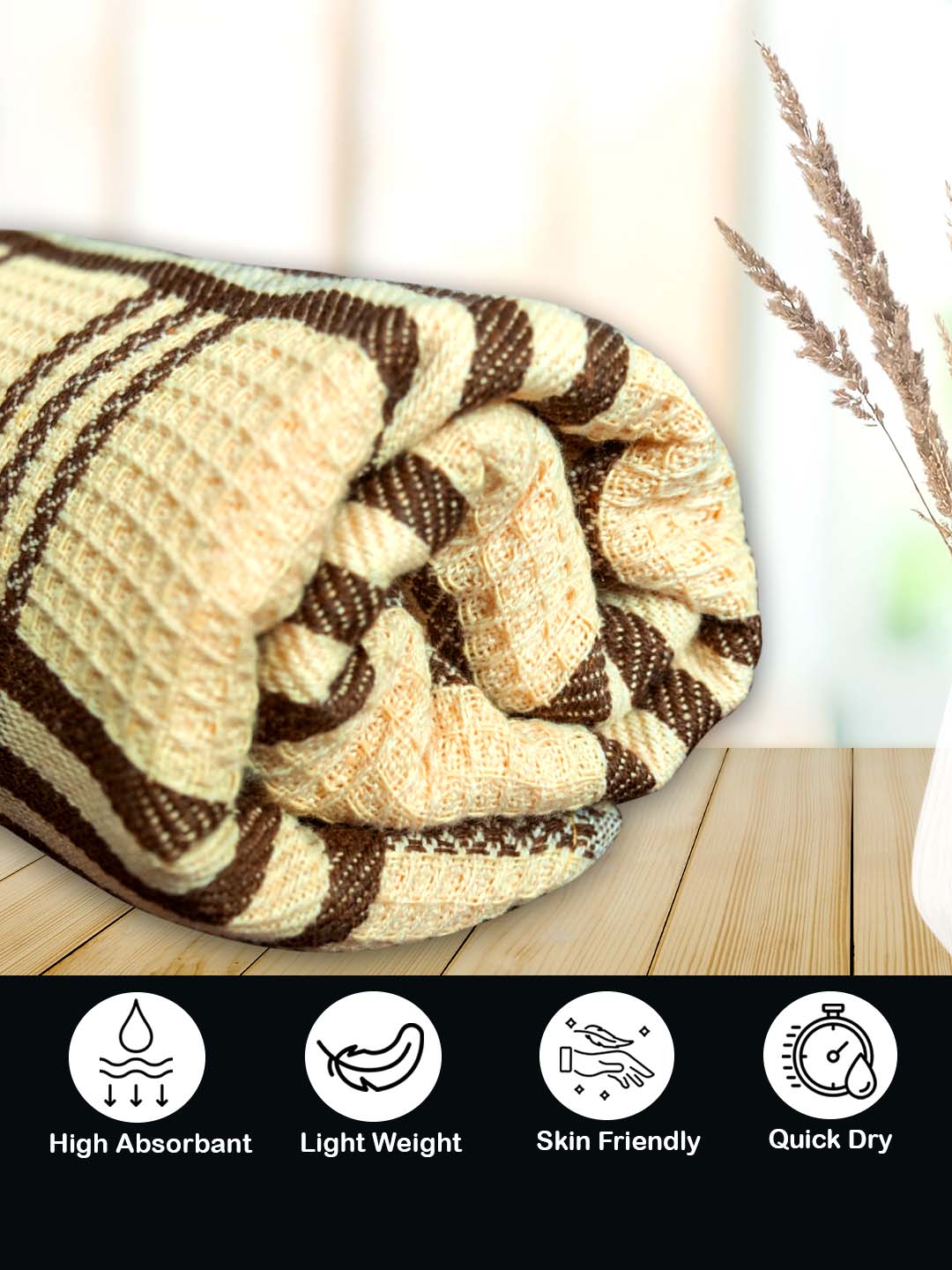 Yellow Premium Waffle Cotton Bath Towel (Pack of 2) by Athom Living - Athom Living