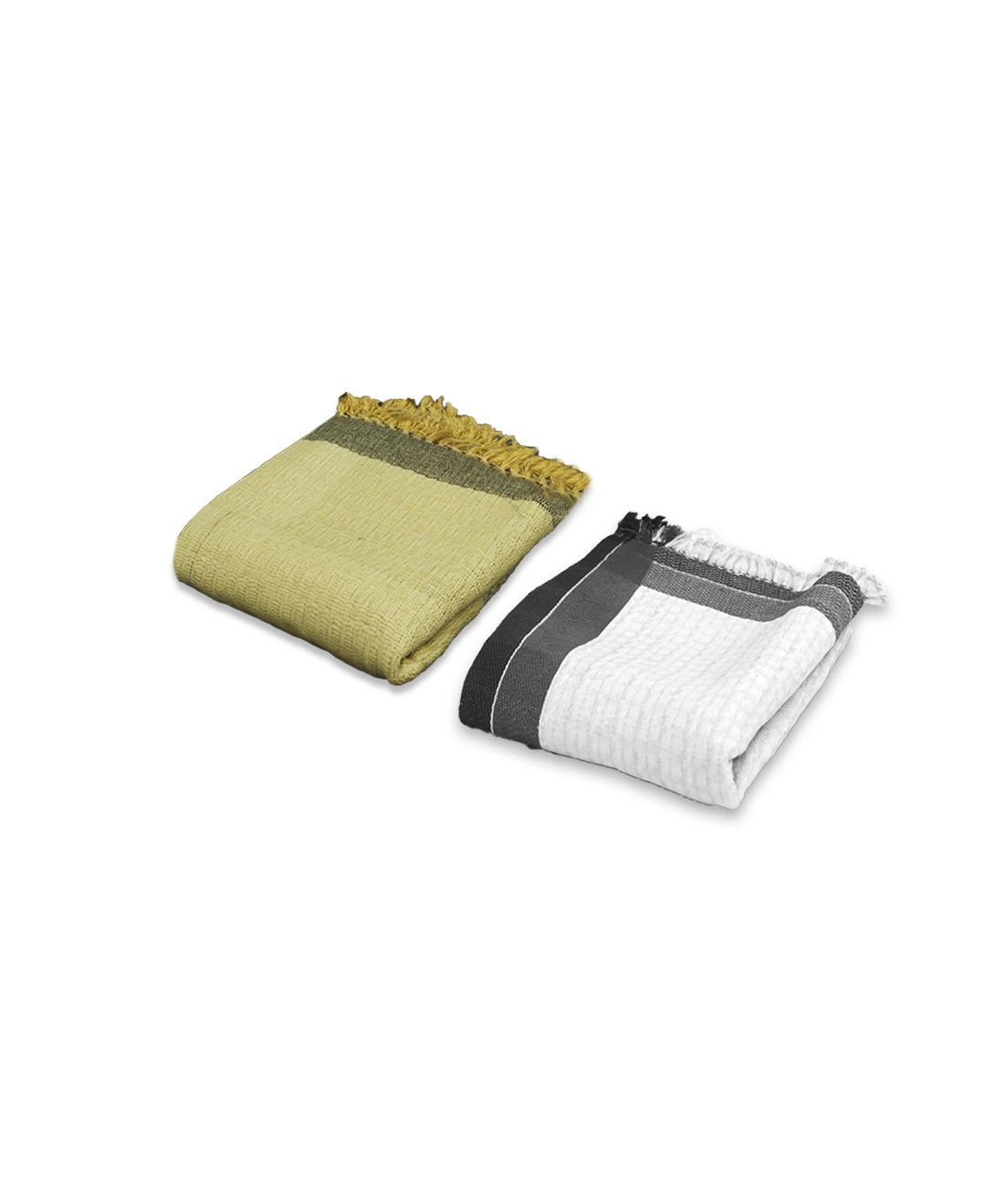 Yellow & White Light Weight Premium Cotton Bath (Pack of 2) by Athom Living - Athom Living