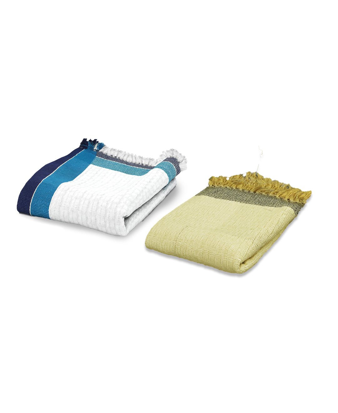 Yellow & White Light weight Premium Cotton Bath Towel (Pack of 2) by Athom Living - Athom Living