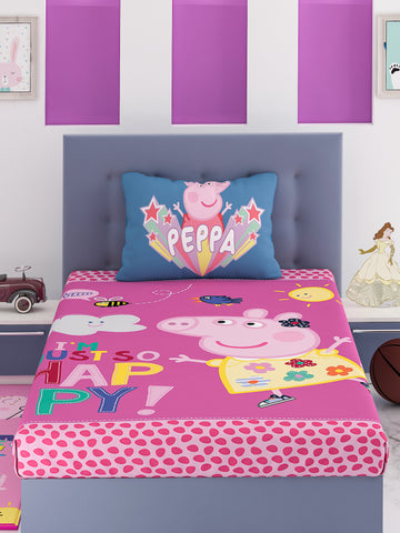 Athom Living Peppa Pig I' am Just So Happy Cotton Single Kids Bedsheet 180 TC 147x223 cm