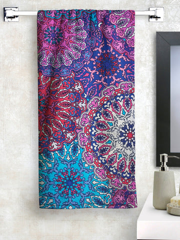 Athom Living Purple Vibrant Cotton Printed Bath Towel- Large