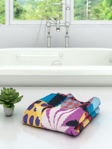 Athom Living Leaf Printed Vibrant Cotton Bath Towel- Large