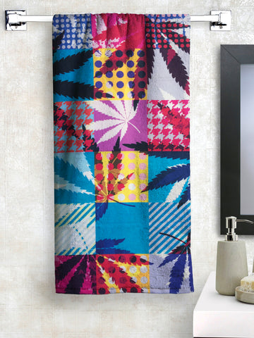 Athom Living Leaf Printed Vibrant Cotton Bath Towel- Large