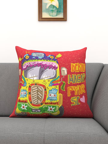 Athom Living Indie Funky Indian Truck Printed Filled Cushion 40x40cm / 16x16