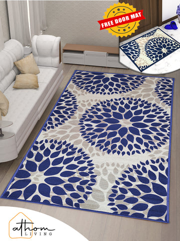 Athom Living Drop Blue Premium Anti Slip Printed Carpet