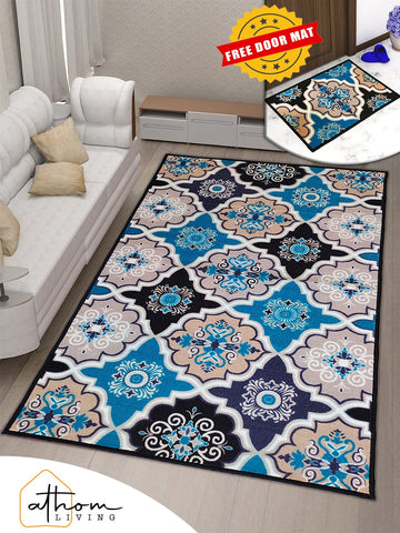 Athom Trendz Ikat Blue Premium Anti Skid Carpet 150x240 cm