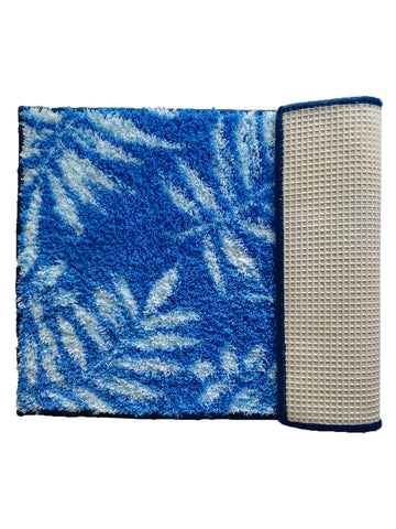 Athom Living Blue Leaf Micro Designer Soft Anti Slip Bath Mat