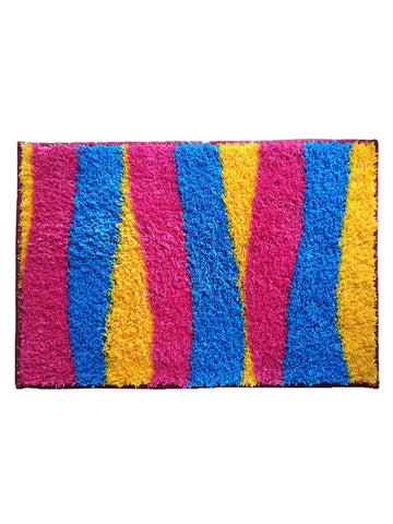 Athom Living Blue, Pink & Yellow Micro Designer Soft Anti Slip Bath Mat