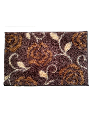 Athom Living Brown Flower Micro Designer Soft Anti Slip Bath Mat