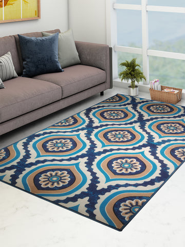 Athom Living Ikat Blue Premium Anti Slip Printed Carpet
