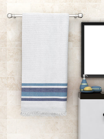 Athom Living  Super Diamond Border White Light Weight Woven Cotton Bath Towel-Large