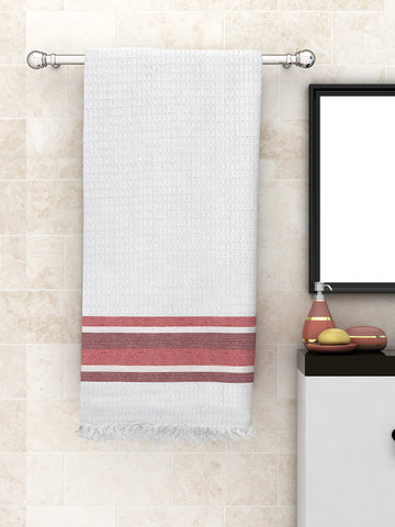 Athom Living Light Weight Woven Super Diamond Border White Cotton Bath Towel- Large