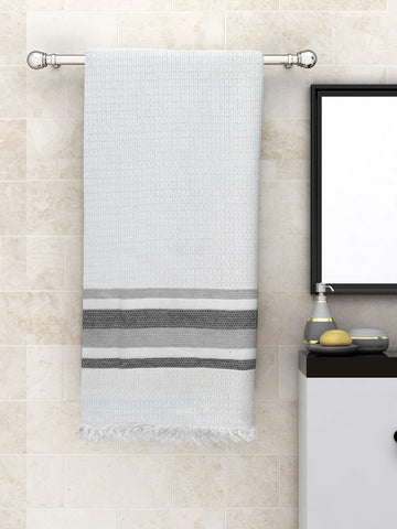 Athom Living  Super Diamond Border White & Grey Light Weight Woven Cotton Bath Towel- Large