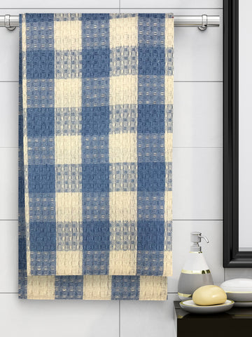 Athom Living Ecosaviour Premium Cotton Bath Towel Blue Checkers- Large