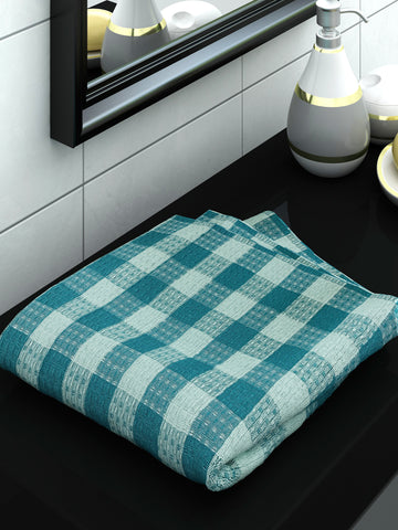 Athom Living Ecosaviour Premium Cotton Bath Towel Green Checkers- Large