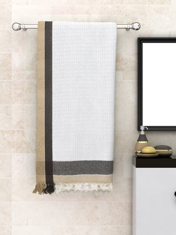 Athom Living  Waffle Border Light Weight Woven White Cotton Bath Towel- Large