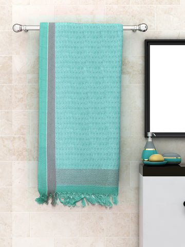 Athom Living  Waffle Border Green Light Weight Woven Cotton Bath Towel- Large
