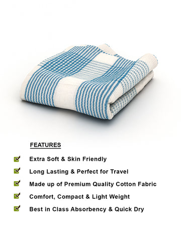 Athom Living  Pin Stripes Blue Light Weight Woven Cotton Bath Towel- Large