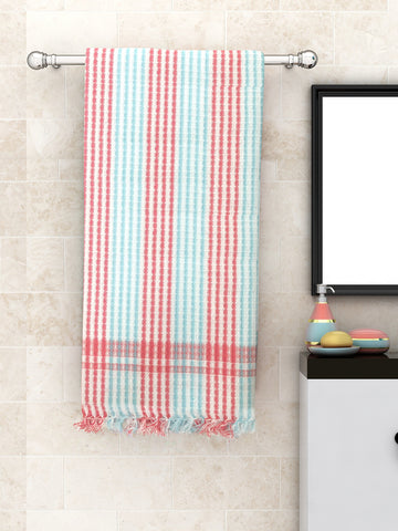 Athom Living  Pin Strips Red Light Weight Woven Cotton Bath Towel- Large