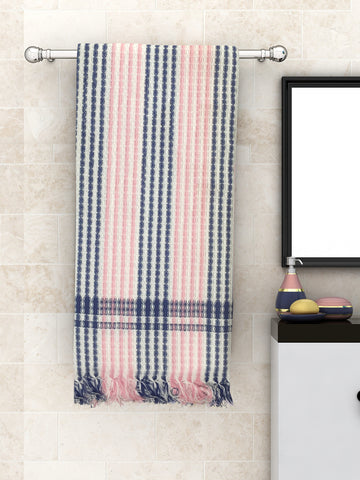 Athom Living  Pin Stripes Light Weight Woven Blue Cotton Bath Towel- Large